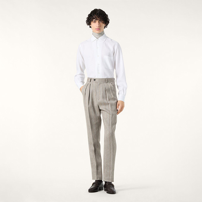 loro piana point collar linen long‑sleeve shirt